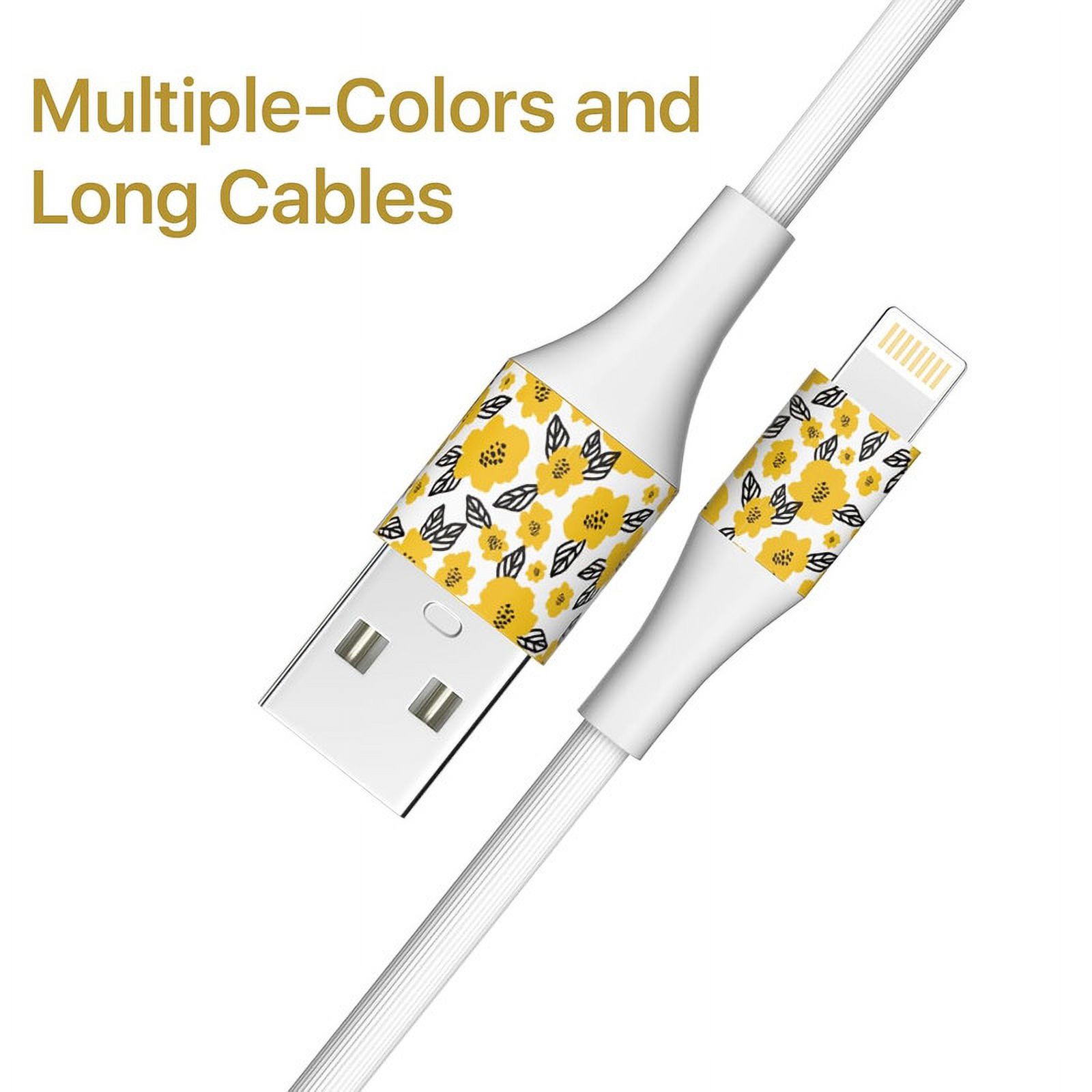 LAX Gadgets USB to Lightning Cable for iPhone, iPad, iPod – Floral Apple MFi Certified Lightning Cable - Durable Nylon Braided Fast Charging Cable - High Data Sync – 4 Feet (White)