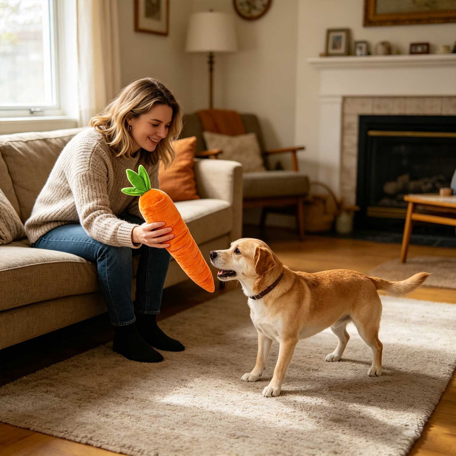 Carrot Dog Toy,Giant Carrot Dog Toy,Giant Carrot Dog Toy with Squeaker-100% Polyester Soft Plush Chew Toy for Small & Medium Dogs, Durable Design for Teething Puppies