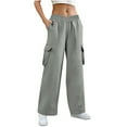 thumbnail image 5 of SYMOID Womens Gray Wide Leg Cargo Pants | 100% Polyester Elastic Crisscross Waist | Multiple Cargo Pockets Casual Utility All-Day Comfort,Size XL, 5 of 8