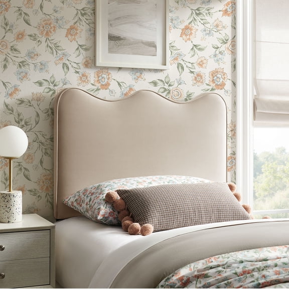 Athena Stain-Resistant Performance Velvet Twin Size Headboard in Almond
