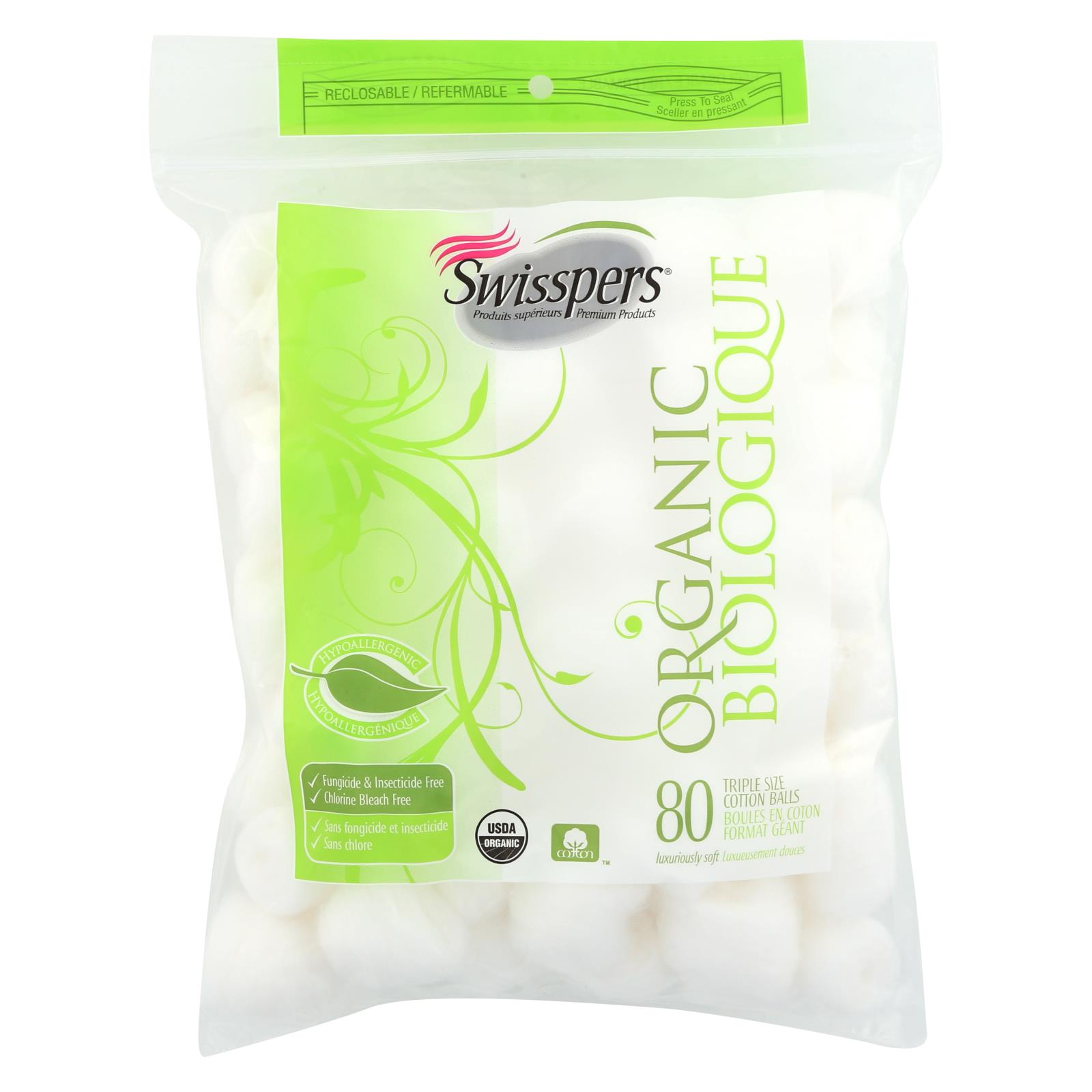 Swisspers Organic Triple Size Cotton Balls 80 Pack