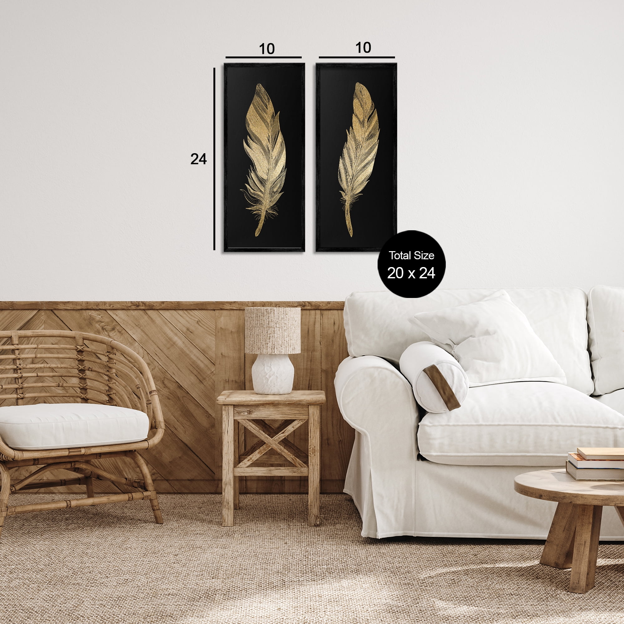 Glam Detailed Feather 2 Piece Black Framed Giclee Art Set, design by Kim Allen
