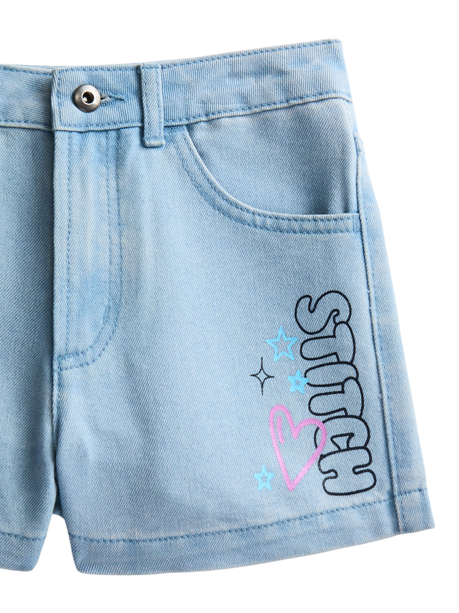 Stitch Girls Graphic Print Denim Shorts, Sizes 4-16