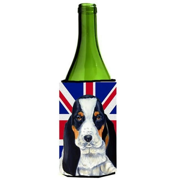 Basset Hound With English Union Jack British Flag Wine bottle sleeve Hugger - 24 Oz.