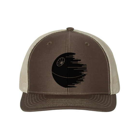 Star Wars Hat, Deathstar, Star Wars Snapback, Trucker Hat, Deathstar Cap, Gift For Him, Star Wars Lover, Nerd Hat, Adjustable, Black Text, Brown/Khaki