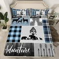 thumbnail image 2 of Manfei Safari Bear Queen Sheet Sets,Outdoor Adventure Flat Sheet,Blue Black Plaid Grid Queen Fitted Sheet For Boy Teens,Ultra Soft Home Decor,4pcs, 2 of 7
