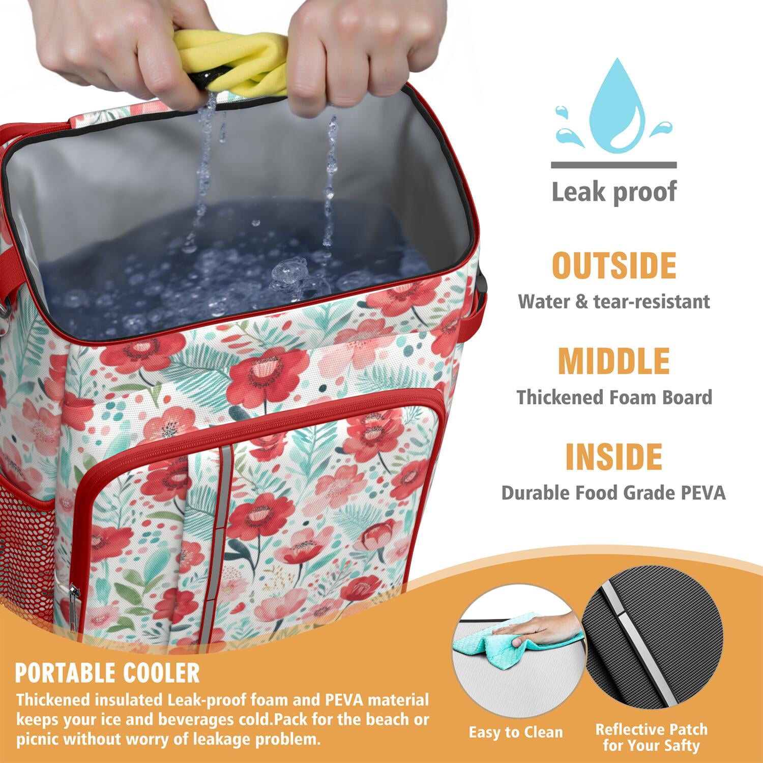 Travel Cooler Bag - Pioneer Flower Camping Beer Cooler Backpack with Bottle Opener- Waterproof Insulated Picnic Backpacks - Cooler Bag for Beach