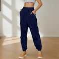 thumbnail image 2 of Lixiuxyad Women Flowy Pants Casual Pants Drawstring Design Utility Joggers Pocket Trousers Comfortable Long Length Bottoms For Everyday Wear Blue, 2 of 4