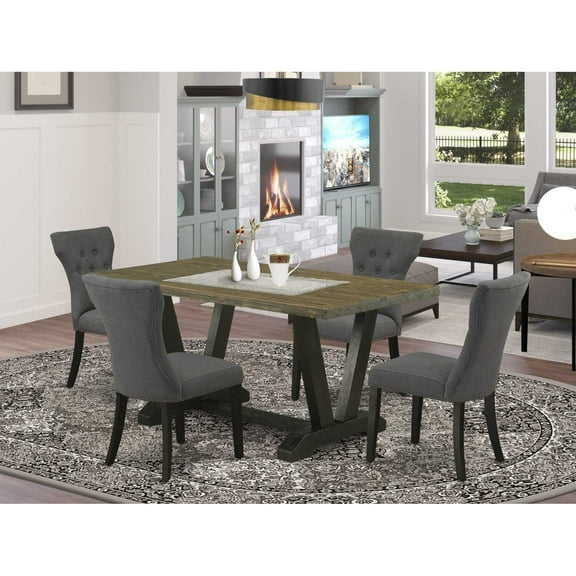 East West Furniture 5-Piece Kitchen Dinette Set Included 4 Dining room chairs Upholstered Seat and High Button Tufted Chair Back and Rectangular Dinette Table with Distressed Jacobean Dining Table...