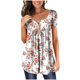 thumbnail image 2 of ICHUANYI Clearance Women Fashion V- Neck Floral Printed Tunic Tops Buttons Short Sleeve T-shirt(White, L) ICHUANYI WER2023080904944, 2 of 7