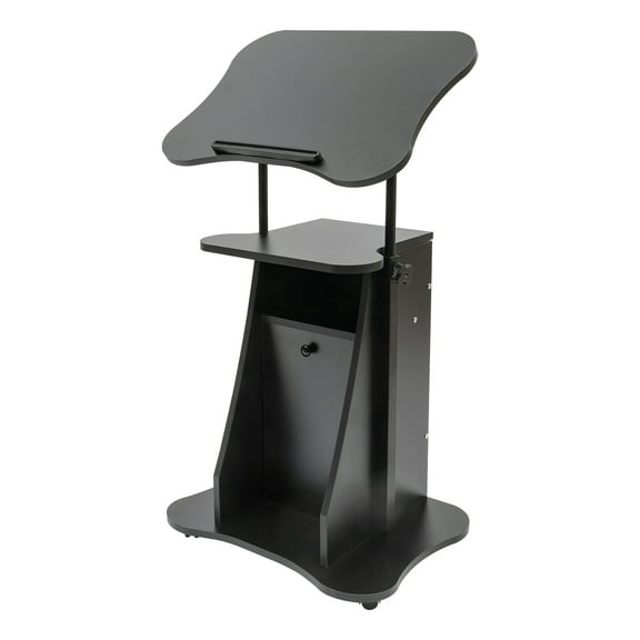 Wildnix Height Adjustable Podium Stand, Modern Minimalist Design, Mobile Podium with Anti-slip Bar and Flip Top for Easy Presentations