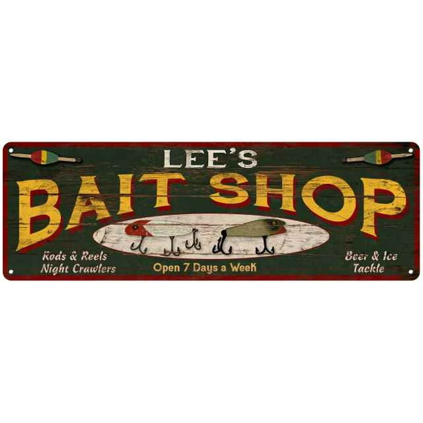 LEE'S Bait Shop Sign Wood Look Man Cave Den Gift 6x18 Metal 206180024126 -  