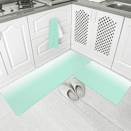 

Aesthetic Mint Green Gradient Kitchen Rugs and Mats Summer Simplistic 2 Piece Comfort Standing Floor Mat Non Slip Absorbent Doormats for Laundry/Bathroom/Bedroom Decor Color Ombre
