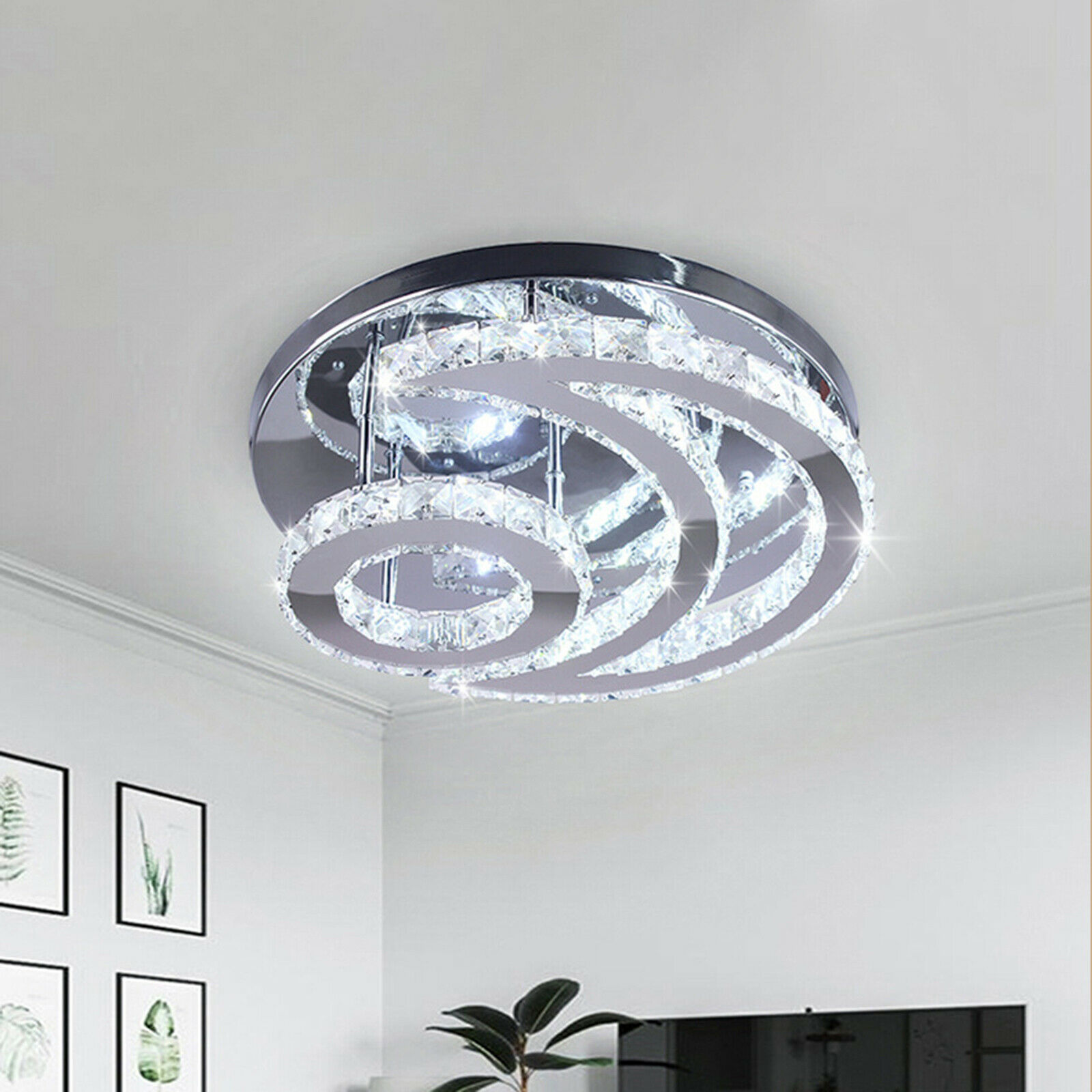 Modern Crystal Led Chandelier Moon Shaped Lamp Fixture Ceiling Pendant Light Crystal LED Ceiling Light Fixture Chandelier Lighting Modern Pendant Lamp Indoor Moon Shaped Lamp Ceiling Pendant Light