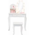 thumbnail image 3 of Girls' Vanity Set with Light and Mirror, Makeup Table and Stool for Kids, Wood Dressup Playset for 4-9, White, 3 of 8