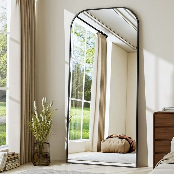 Easy4Home 71"x26" Arched Full Length Mirror Metal Frame Freestanding Mirror Wall-Mounted, Black