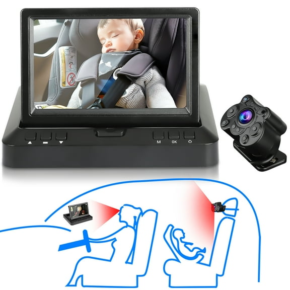 TSV Car Back Seat Camera with 4.3" 720P HD Monitor, Night Vision, 170° Wide-Angle View, 128GB TF Card Supported