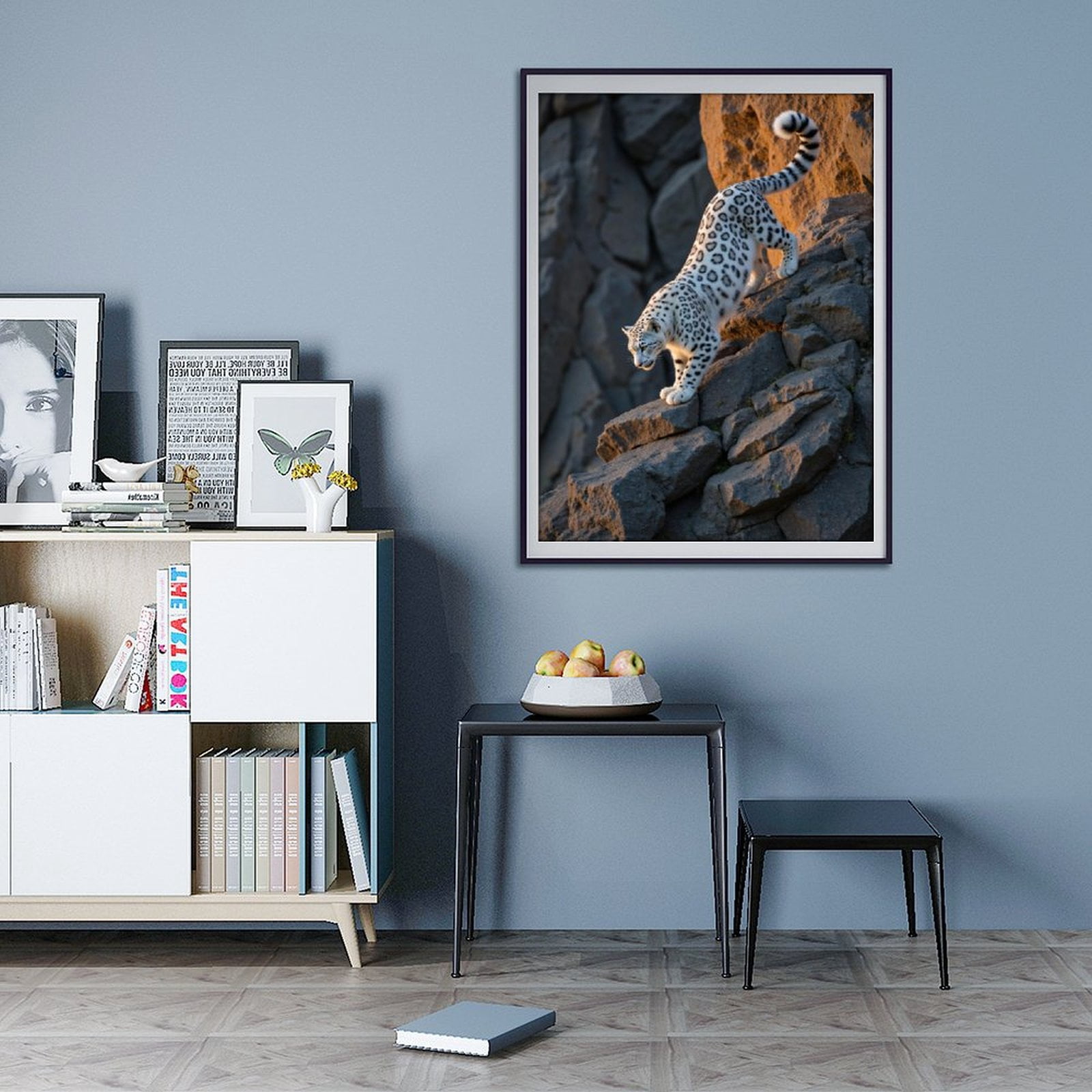 Diamond Art Kit for Adults, Snow Leopard Stepping Down Rocks Diamond Painting for Adults Beginners, DIY Diamond Art Painting Kits, 5D Diamond Painting Crafts for Home Decor 12x16 Frameless