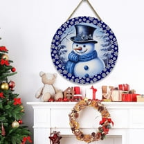 HongHeng Welcome Winter Blue Front Door Sign Winter Snowman Wood Door Hanger Outdoor Outside Porch Decor Blue Xmas Snowflake Holiday Wreath Wall Hanging Welcome Sign for Home