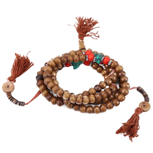Rosario tibetano Nikou Pulsera elástica budista 108 cuentas naturales