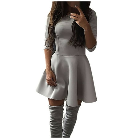 

Dress for Women 2022 White Dress Women Women Pure Color Round Collar Middle Sleeve Dress Red Dresses for Women Sexy Dresses for Women Summer Dresses Homecoming Dresses on Clearance Gray S
