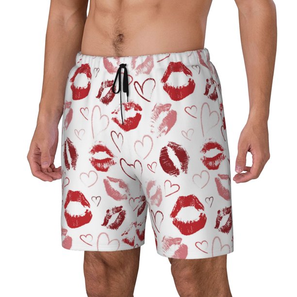 Balery Red Lips Bañador para hombre, shorts de playa de secado rápido con entrepierna y forro de compresión-Large