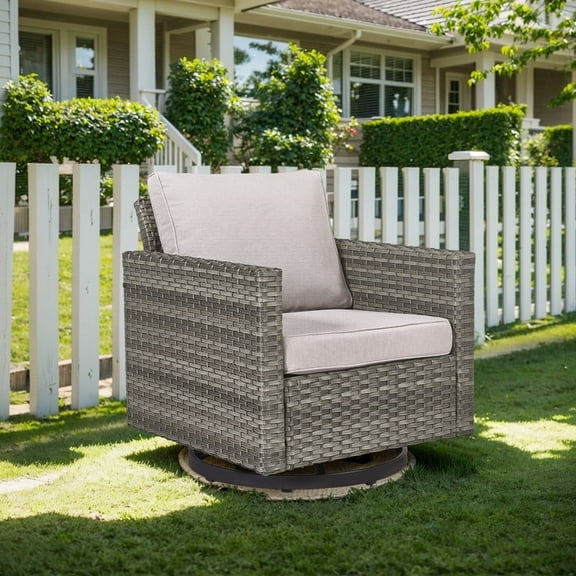 Gymojoy 1-Piece Outdoor Swivel Glider Chair, Patio Swivel Rocking Lounge Chair with Beige Cushions