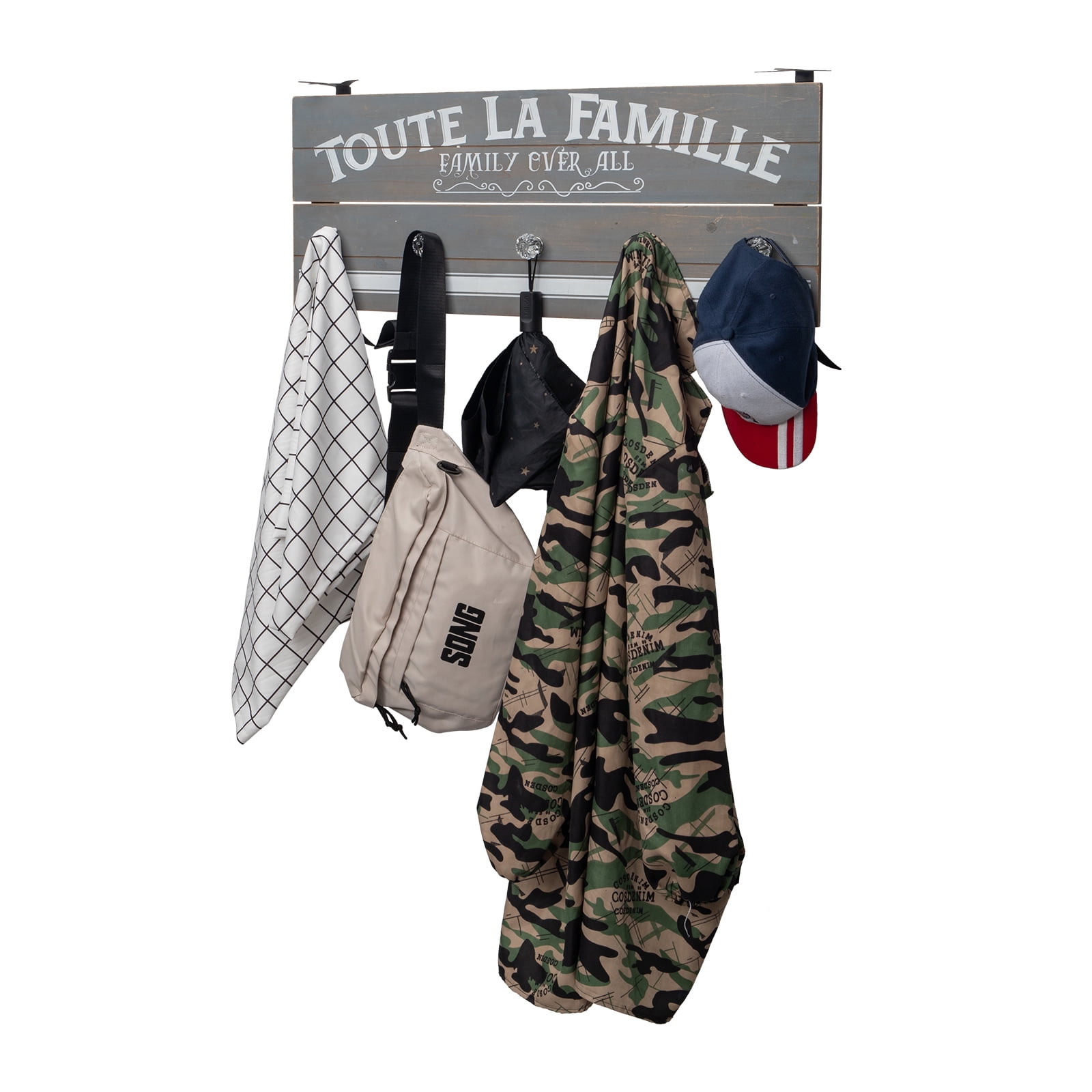 Coat rack Wall mounted Rustic Wood Plank Look TOUTE LA FAMILLE with 5