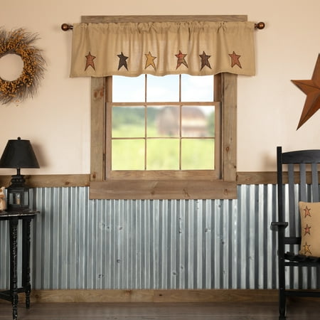 Primitive Curtains For Kitchen Natural Tan Primitive Kitchen Curtains Sutton Stars Rod Pocket Cotton Appliqued Cotton Burlap Star Valance ()