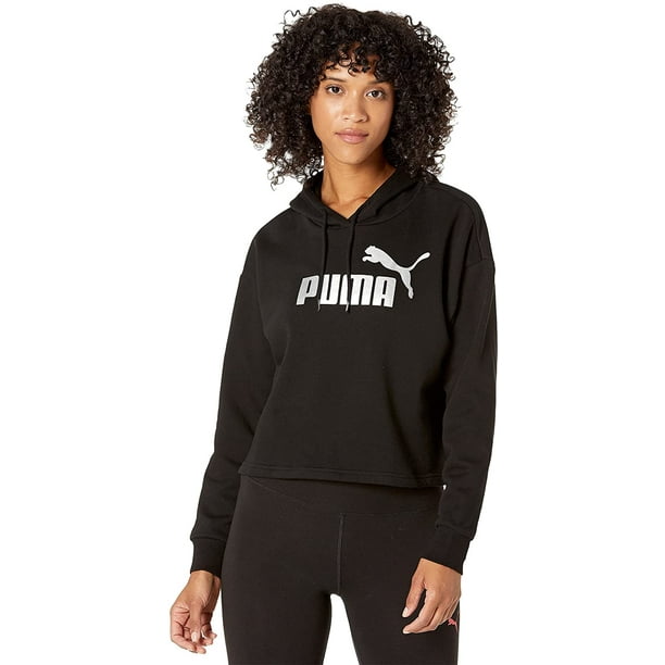 PUMA Womens Essentials Cropped Metallic Logo Fleece Hoodie X-Large Puma  Black-silver - Walmart.com