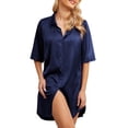 thumbnail image 3 of Anygrew Womens Nightgown Satin Button Down 3/4 Sleeve Sleepshirt Boyfriend Notch Collar Nightshirt Sleepwear, 3 of 7