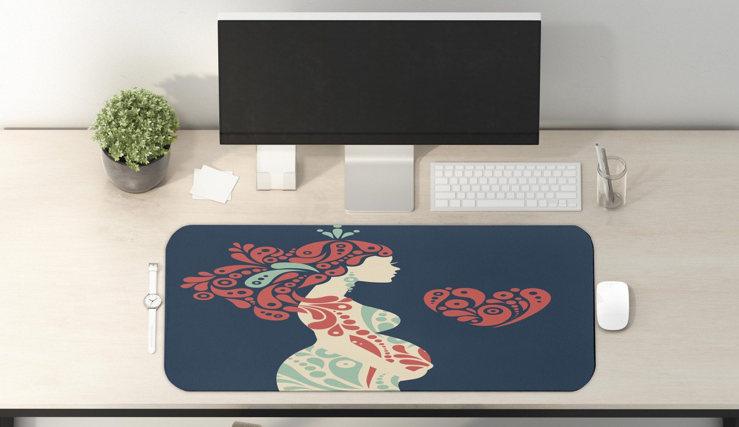 Ambesonne Abstract Computer Mouse Pad, Curved Ocean Waves with Sun Rising with Vibrant Sharp Rays Seascape Art, Rectangle Non-Slip Rubber Mousepad X-L : Ambesonne Abstract Tapestry, Digital Code Numbers