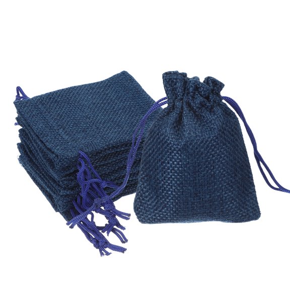 2.7x3.5 Inch Burlap Bags with Drawstring, 50 Pcs Linen Favor Gift Bags Reusable Jewelry Pouch Sacks for Party Christmas Festival, Blue