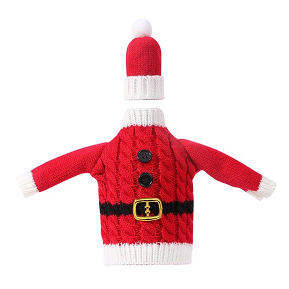 Christmas Wine Bottle Cover Knitted Xmas Bottle Sweater with Santa Hat for Wine Champagne Beer Bottles Holiday Party Decoration