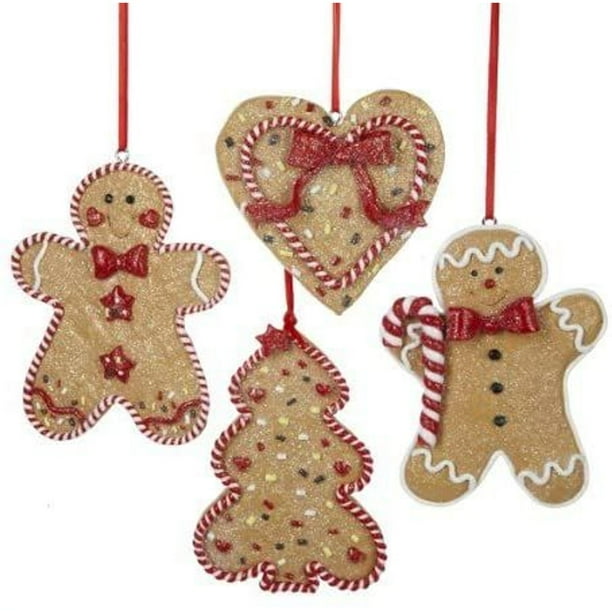 Set of 4 Christmas Ornaments, Gingerbread Men, Tree & Heart Christmas