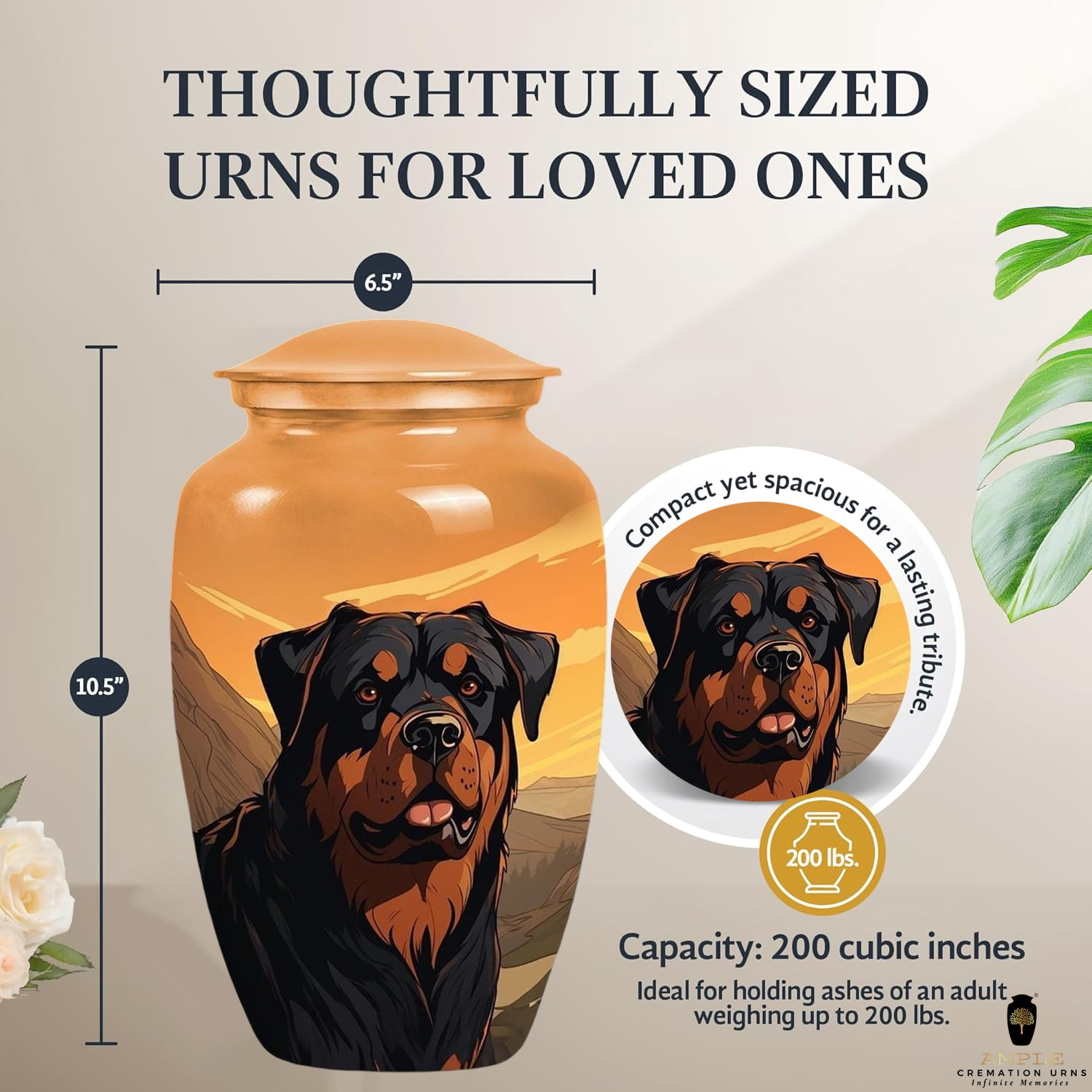 Rottweiler Dog Cremation Urn for Ashes – Pet Memorial Urn for Dogs Aluminum