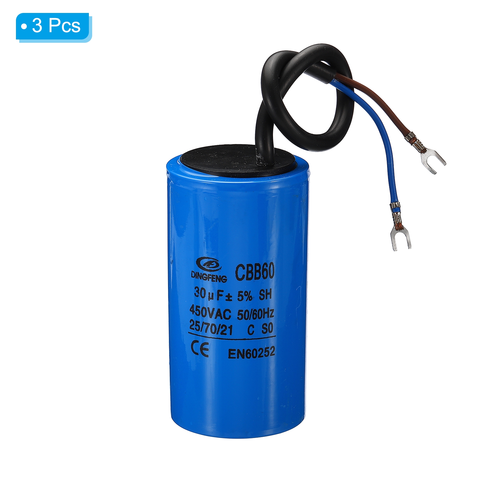 CBB60 30uF Running Capacitor, 3pcs AC 450V 2 Wires 50/60Hz Cylinder 90x50mm for Motor Start - image 3 of 5