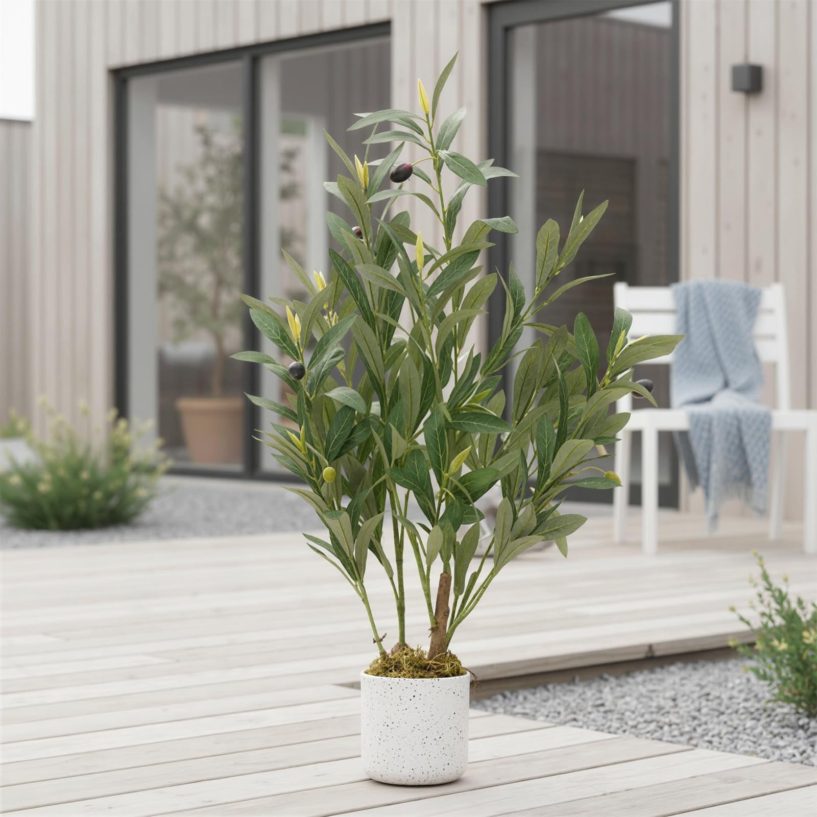 2FT Faux Olive Tree, Artificial Olive Trees with Lifelike Olive Branche and Fruits, Fake Floor Plants with Pot for Indoor Home Office Living Room Outdoor Decor