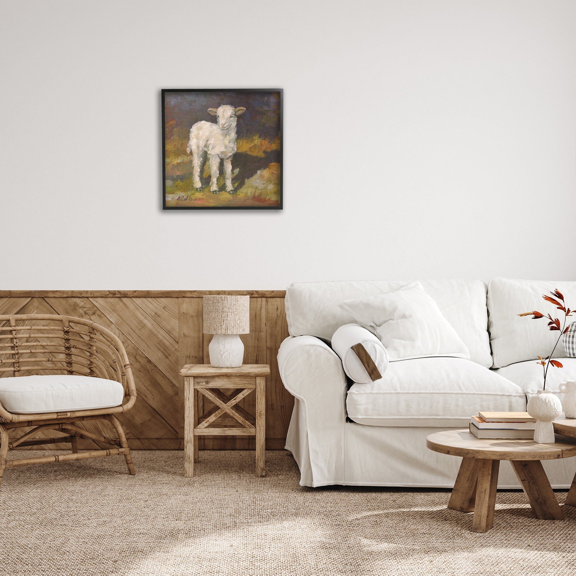 Stupell Industries Soft Baby Lamb Painting Animals & Insects Painting Black Framed Art Print Wall Art, 24 x 24