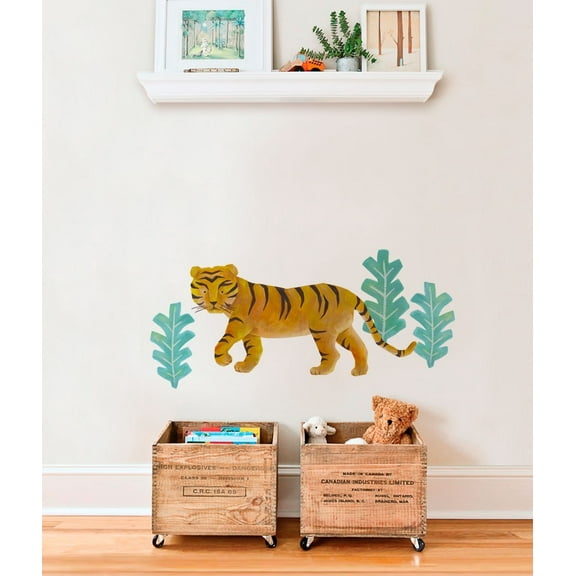 Wild Animals, Tropical Leaves Vinyl Wall Sticker - Tiger