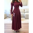 thumbnail image 4 of Women'S Fall Long Sleeve Wedding Guest Dresses One Shoulder Elegant Formal Pleated Midi Maxi Dress Wine Red S, 4 of 7
