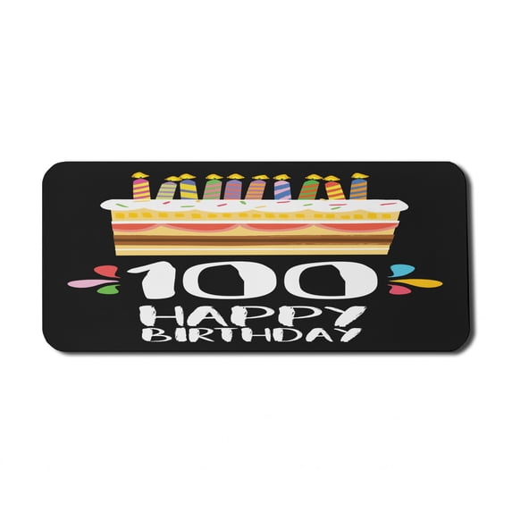 100th Birthday Computer Mouse Pad, Old Legacy 100 Birthday Party Cake Candles on Black Major Milestone Backdrop, Rectangle Non-Slip Rubber Mousepad X-Large, 35" x 15", Multicolor, by Ambesonne