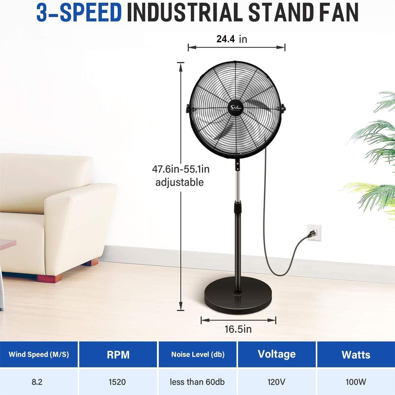 Canddidliike 20" Silent Oscillating Pedestal Fan Black for Home Office, Commercial Use