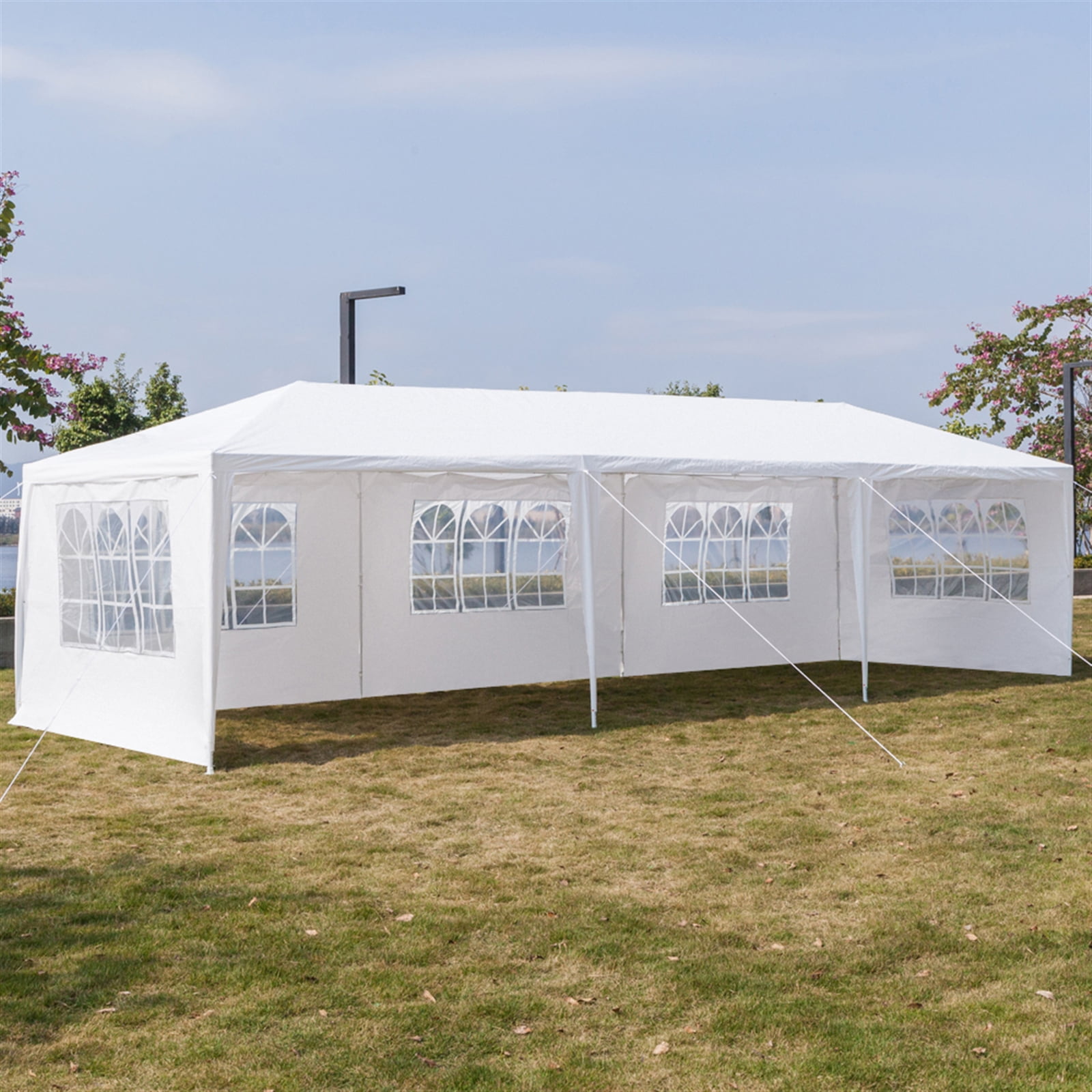 10' x 30' Beach Canopy Party Tent, Outdoor Gazebo Wedding Tent with 5 Removable Sidewalls for Yard Lawns