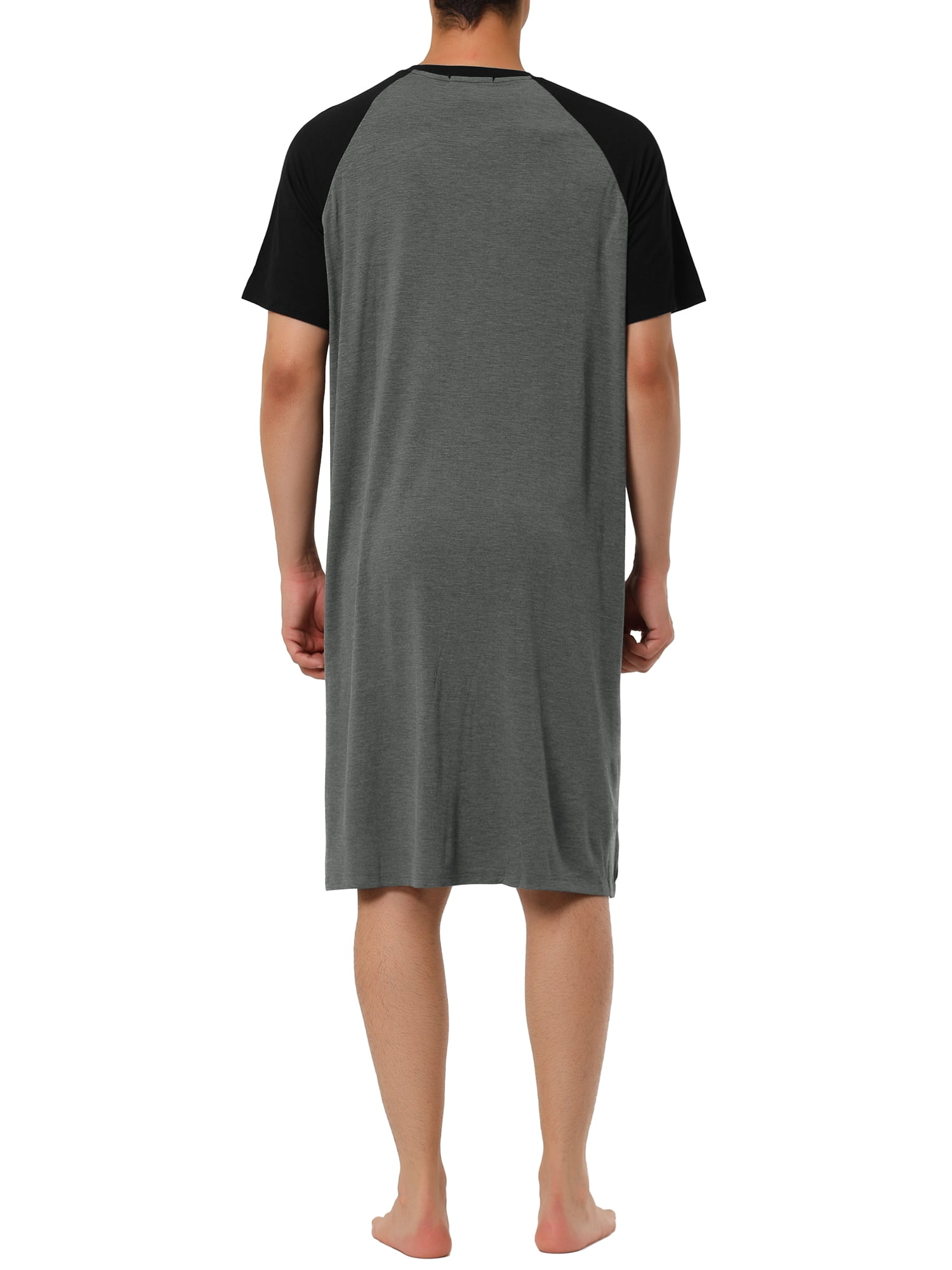 Unique Bargains Men's Nightshirt Raglan Sleeves Loose Fit Lounge Nightgown XL Dark Gray Black