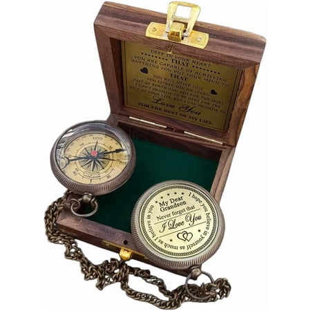 Gift for Grandson Brass Compass Engraved Quote | Memory Present to My Grandson Birthday, Graduation, Confirmation, Love, Gift idea by Grandpa Grandma