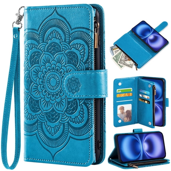 Asuwish Compatible with OnePlus Nord N200 5G Wallet Case Lanyard Leather Flip Card Holder Stand Wrist Strap Cell Phone Cover for One Plus N 200 G5 1 Plus 200N 1plus One+ 1+ N2005G Women Men Blue
