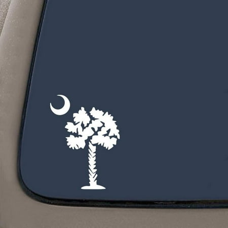 South Carolina Car Decals - Palmetto Tree South Carolina Decal | White Vinyl Decal | 5.5-Inches Tall | Car Truck Van SUV Laptop Macbook Wall Decals