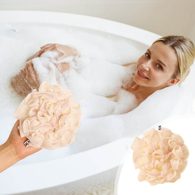 Esponja de baño Suave Suave No Disperso Depuradora Corporal | Puff de baño de lujo bicolor | Abundante espuma | Apto para pieles sensibles | Lazo para colgar | Fácil de limpiar | 1 paquete | 5,9 x