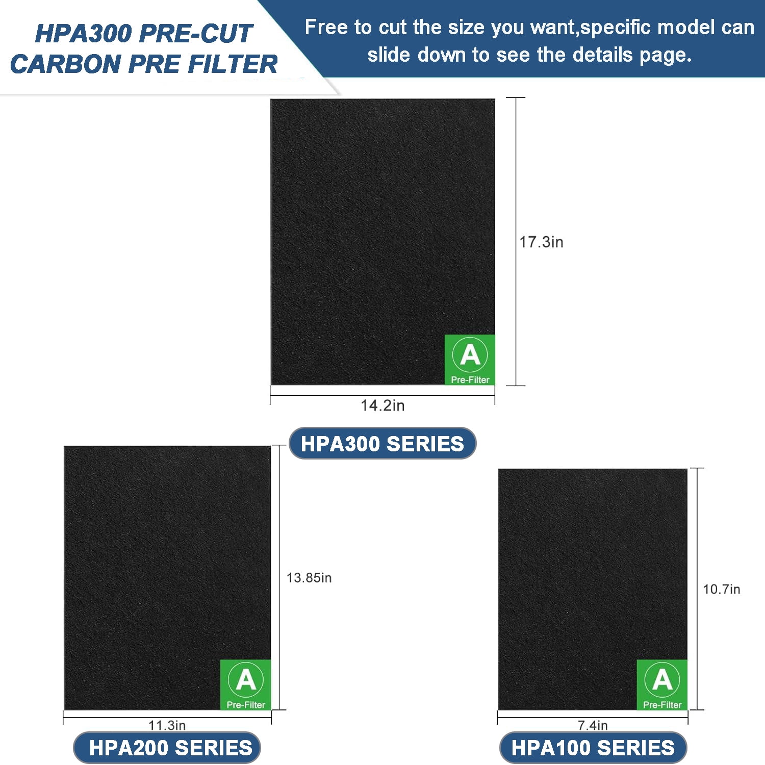 HPA300 HEPA Filter Replacement for Honeywell Air Purifier, 3 HEPA Filters R & 6 Precut Activated Carbon Pre-Filters